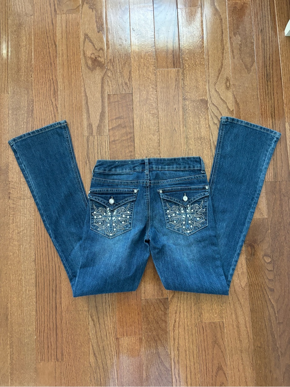 MUDD Y2k mcbling flare dark wash rhinestone bootcut jeans size 5